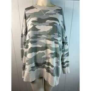 Aerie Camouflage Crewneck Oversized Sweatshirt in green, gray, cream. Size XXL